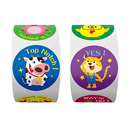 600 Incentive Stickers Adorable Round Animal Encouraging Stickers Teacher Reward Motivational Sticker in 16 Designs with Perforated Line (Each Measures 1.5" in Diameter) - style: Cartoon Animal