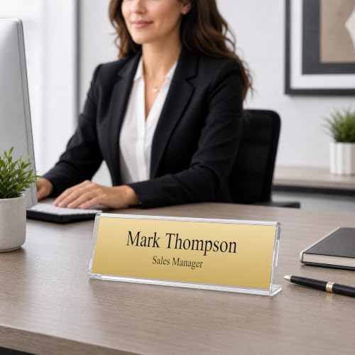 HlIMIEI Acrylic Name Plates for Desks, 10 Pack Clear Name Holders 2 x 8, Reusable Table Name Plaques Sign Holder Display Stand for Office, Meeting, Reception - style: L-shaped - 10pack
