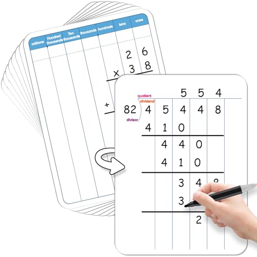 24 Pack Long Division Whiteboard for Kids Teaching Multiplication Double-Sided Cardboard Board Division Chart Portable Math Manipulatives Whiteboard Educational Tools for Students Classroom 12" x 9" - style: Long Division Whiteboard