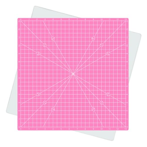 Rotating Self Healing Cutting Mat 14"x14" (13" Grid), Square Sewing Cutting Mat Board Perfect for Fabric Quilting & Art Projects, Pink - color: Pink
