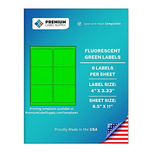 Premium Label Supply Bright Neon Color Fluorescent Stickers - 4" x 3.33" Labels - (Fluorescent Green, 3000 Labels) - color: Fluorescent Green, size: 3000 Labels