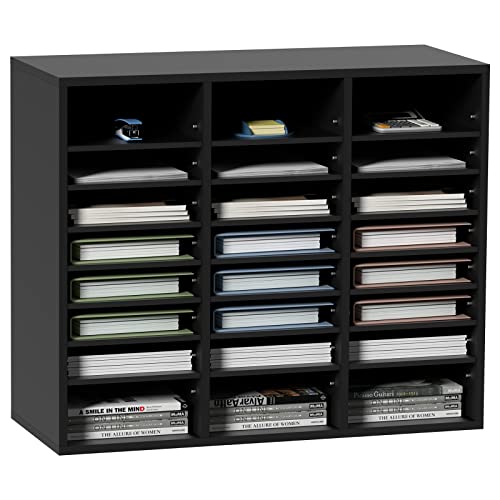 VEVOR Literature Organizers, 24 Compartments Office Mailbox with Adjustable Shelves, Wood Literature Sorter 29x12x24.4 inches for Office, Home, Classroom, Mailrooms Organization, EPA Certified Black - color: Black, style: 24 Compartments