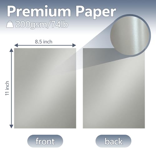 60 Sheets Silver Shimmer Cardstock 8.5 x 11 Craft Paper, 200gsm/74lb Double Sided Gray Card Stock Pearlescent Paper for Card Making, Scrapbook, Invitations and Greeting Cards - style: Silver-8.5x11
