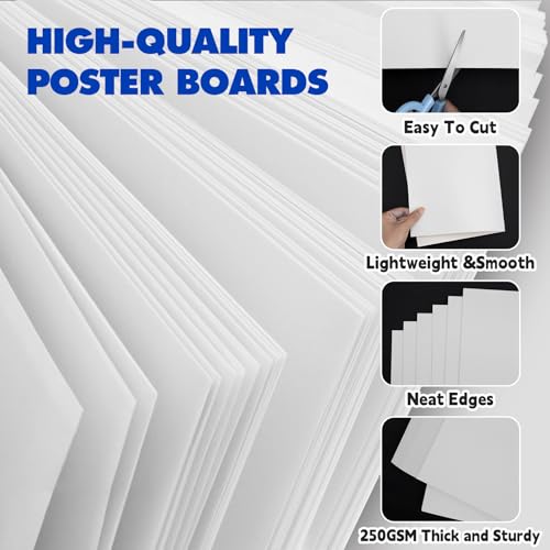 TUXIYA 100 Pack White Poster Board,13.5" x 17.5" White Poster Paper Bulk,250GSM/92LB Heavy-Weight Blank Poster Board for Arts,Craft,Projects Presentations,Drawing Scrapbooking - size: 13.5*17.5in-100P
