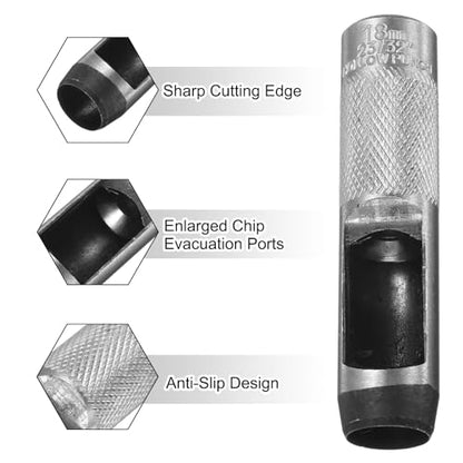 HARFINGTON 2pcs Leather Round Hole Punch, 18mm Hollow Hole Puncher Cutter Carbon Steel Circle Hole Punching Cutting Tool for Belt/DIY Leather Craft - size: 18mm