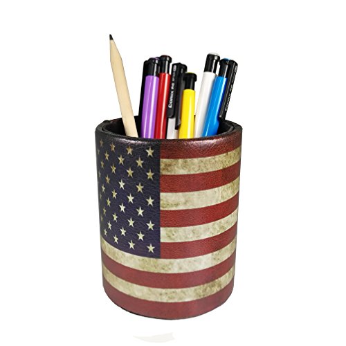DreamsEden Vintage Pen Pencil Holder Cup Retro Pattern Desk Organizer for Home Office Bedroom (American flag Round) - color: American Flag Round