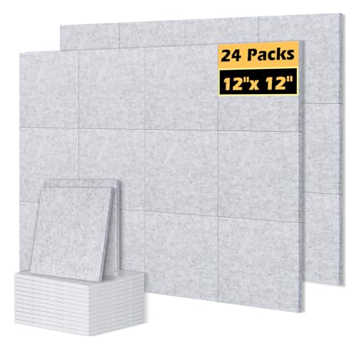 DOLLAR BOSS Felt Cork Board Tiles 24 Pcs 12"x12" Bulletin Board, Light Gray | 1/2" Thick, Self Adhesive, Acoustic Soundproof Panels for Walls, Includes 60 Pushpins, For Home Office Kitchen School - color: Light Grey, size: 24 PCS