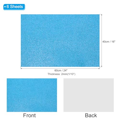 PATIKIL 2mm(1/10") Thick Adhesive Glitter Foam Sheet 16x24inch(40x60cm) Light Blue, EVA Shiny Foam Board for Craft, 6 Pcs - color: Light Blue