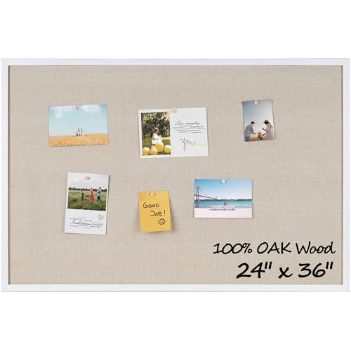 Fun Memories Cork Board Bulletin Board for Office, 24" x 36" Oak Wooden Framed Corkboard, Wall Mounted Notice Pin Board for School Home & Office, White - color: Oak Framed - White, size: 24" x 36"