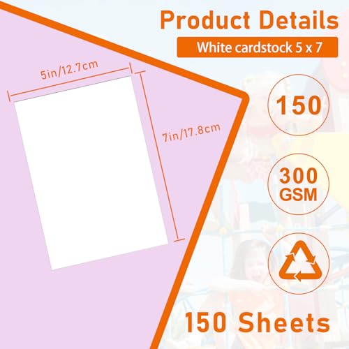 Guakicae 150 Sheets White Cardstock 5 x 7 Certificate Paper, 300gsm/110lb Heavyweight Paper Flat Card Stock for Wedding Invitations, Thank You Cards, Business Cards, DIY Card Making, Menus - color: White, size: 5x7-150pcs