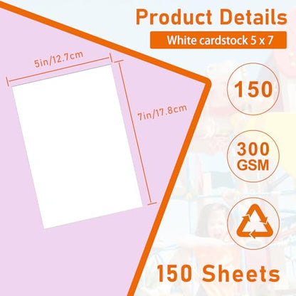Guakicae 150 Sheets White Cardstock 5 x 7 Certificate Paper, 300gsm/110lb Heavyweight Paper Flat Card Stock for Wedding Invitations, Thank You Cards, Business Cards, DIY Card Making, Menus - color: White, size: 5x7-150pcs