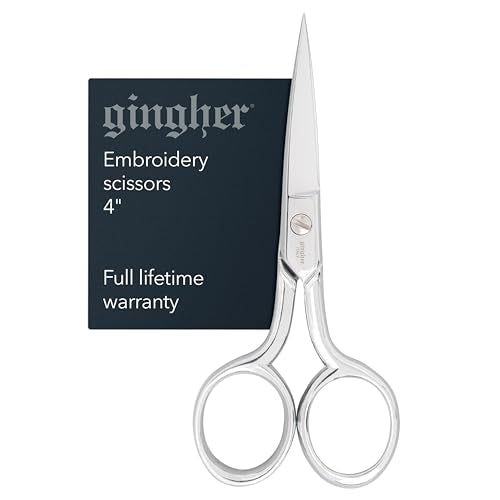 Gingher 4" Embroidery Scissors, Precision Craft Scissors, Hand-Tuned Blades & Double Loop Handle, Chrome Plated Nickel Finish - style: 4" Embroidery