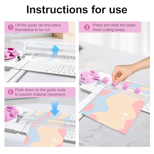 4 in 1 A4 Craft Paper Cutter Rotary Trimmer with Sliding Blade, Safe Precision Paper Trimmer with Grid Lines & Ruler, Multi-Color Cutting Tool for Scrapbook, Cards & DIY Projects(Pink) - color: Pink