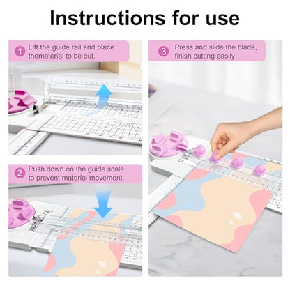 4 in 1 A4 Craft Paper Cutter Rotary Trimmer with Sliding Blade, Safe Precision Paper Trimmer with Grid Lines & Ruler, Multi-Color Cutting Tool for Scrapbook, Cards & DIY Projects(Pink) - color: Pink