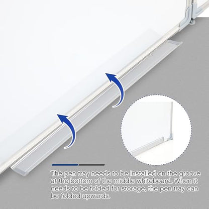 AmazingSpark 48” x 18” Foldable Whiteboard Dry Erase Board Large Tri Folding Whiteboard Magnetic Dry Erase Board, Wall Aluminium Frame and Flip Out Pen Tray for Office, Home - size: 48"W x 18"H