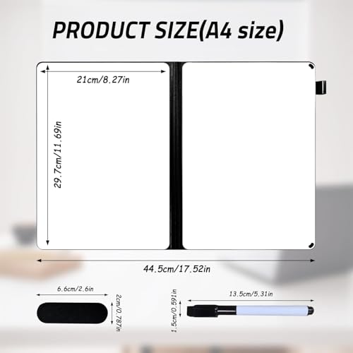 Portable Dry Erase Notebook Double Sided Folding Whiteboards with Pen and Erase, Small Dry Erase Board for Study, Meeting, Planning 12"x9" (A4), Anti-Ghosting (Pink) - color: Pink