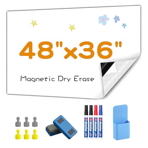 Magnetic Whiteboard Contact Paper, 36" x 47" Stick on Magnetic Dry Erase White Board Sticker for Wall, Easy to Write for Drawing, School, Office, Kitchen Fridge - size: 35.4" x 47.2"