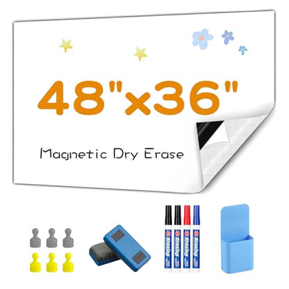 Magnetic Whiteboard Contact Paper, 36" x 47" Stick on Magnetic Dry Erase White Board Sticker for Wall, Easy to Write for Drawing, School, Office, Kitchen Fridge - size: 35.4" x 47.2"