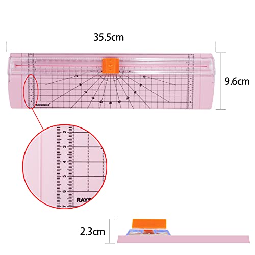 Rayson Paper Cutter Trimmer, A4 Size, 12" Craft Cutter, Light Pink | A4 12" paper trimmer for coupons, craft paper, photos and DIY projects; compact light pink design. - color: Pink