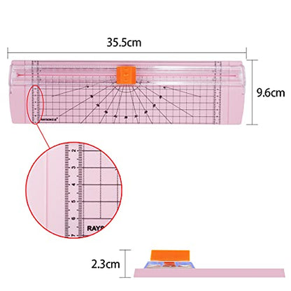 Rayson Paper Cutter Trimmer, A4 Size, 12" Craft Cutter, Light Pink | A4 12" paper trimmer for coupons, craft paper, photos and DIY projects; compact light pink design. - color: Pink