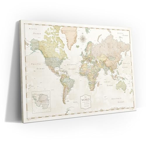 Conquest Maps World Travel Map with Pins Desert Sunrise Style Push Pin Travel Map Cork Board, Track Your Travels w/a Handmade Unique Canvas Pinable Map (48" x 32") - size: 48"L x 32"W