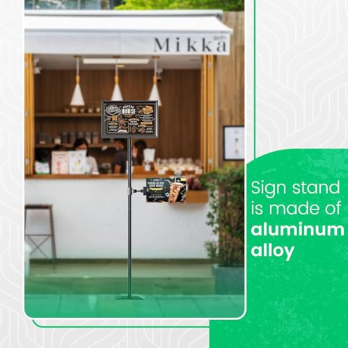 2 Pack Adjustable Sign Stand for Display, Heavy Duty Sign Holder Floor Stand with Base, Aluminum Snap Open Frame 11 x 17, with Anti-Slip Solid Steel Square Pedestal and Signage Clip(2 pack) - size: Heavy Base, 11x17inches (2 pack)