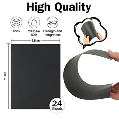 24 Sheets Black Cardstock 8.5 x 11 Black Paper, Goefun 80lb Card Stock Printer Paper for Halloween, Invitations, Scrapbooking, Crafts, DIY Cards - color: black