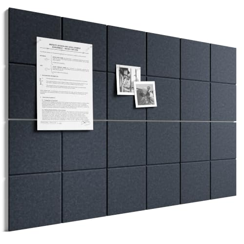 Bumusty Large Felt Bulletin Board, 36" x 24" Cork Board Alternative, 6-Pack Wall Tiles with 4-Compartment Design, 30 Push Pins, 40 Adhesive Tabs, Ideal for Office & Home Decor, Deep Charcoal Blue - color: Deep Charcoal Blue, size: 4-Compartment 6-pack
