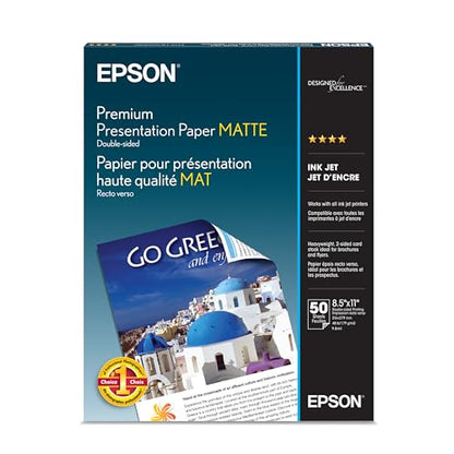 Epson Premium Presentation Paper MATTE (8.5x11 Inches, Double-sided, 50 Sheets) (S041568),Bright White - size: 50 Count (Pack of 1)