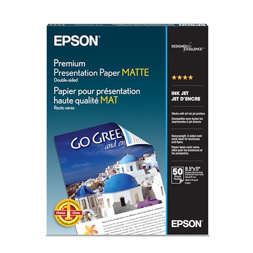 Epson Premium Presentation Paper MATTE (8.5x11 Inches, Double-sided, 50 Sheets) (S041568),Bright White - size: 50 Count (Pack of 1)