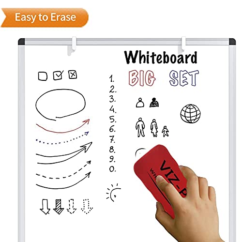 VIZ-PRO Whiteboard Easel, 36 x 24 Inches, Portable Dry Erase Board Height Adjustable With Flipchart Pad - size: 36 x 24 Inches - With Flipchart Pad