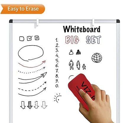 VIZ-PRO Whiteboard Easel, 36 x 24 Inches, Portable Dry Erase Board Height Adjustable With Flipchart Pad - size: 36 x 24 Inches - With Flipchart Pad