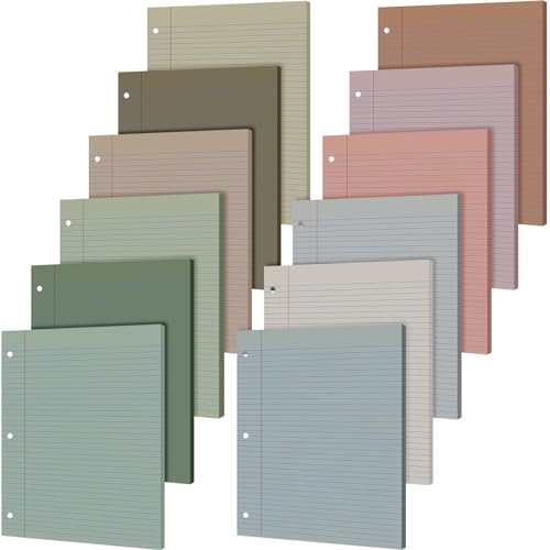 PerKoop 12 Pack 600 Sheets Colored Loose Leaf Paper College Ruled 8" x 10.5", Pastel Colorful Lined Writing Paper 3 Hole Punched Filler for 3 Ring Binder School Office Supplies(Morandi Color) - color: Morandi Color