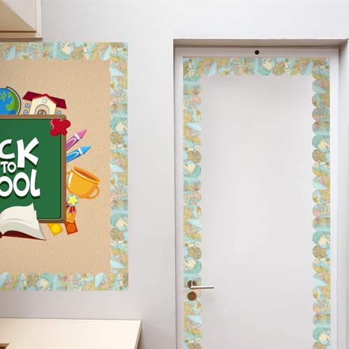 FYSUIMU 65.6 Ft Globe Map Bulletin Board Border Travel The World Scalloped Die Cut Border Trim Roll for Back to School Party Home Classroom Decor - style: Classic