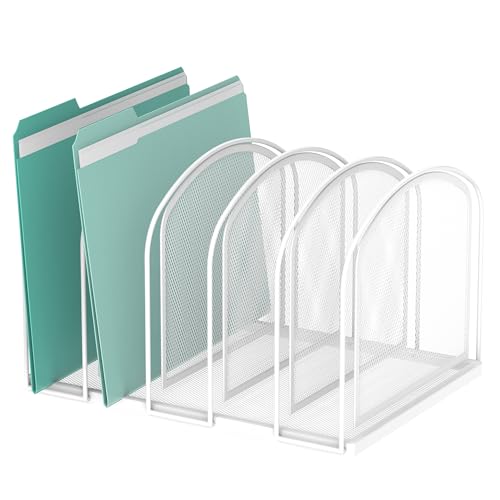 SUPEASY File Organizer 5-Section Mesh Desk Organizer, Upright File Organizer Desktop Organizer File Sorter, File Folder Holder for Office Supplies, White - color: White, size: 5 Section
