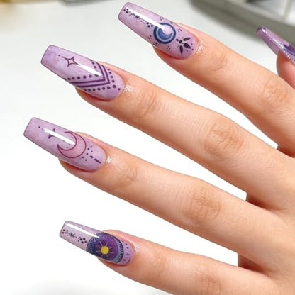 PH PandaHall 3pcs Sun Moon Star Nail Stamping Plates Star Chain Nails Art Stencils Galaxy Night Sky Nail Art Templates Bohemian Nails Image Plate for Women DIY Manicures Salon Design Printing - style: Sun Moon