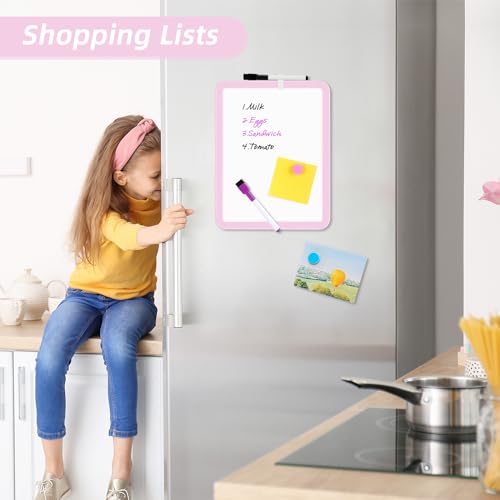 VUSIGN Small White Board Dry Erase, 8.5'' x 11'' Magnetic Dry Erase Board, Mini Whiteboard with Markers for Students, Fridge, Wall, Locker, Pink - color: F-pink