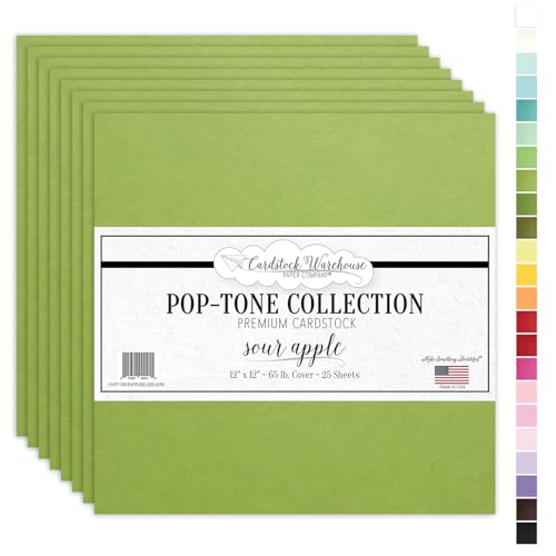 Cardstock Warehouse Pop-Tone Sour Apple Green Cardstock Paper – 25 Sheets, 12 x 12" - 65 lb / 175 GSM Premium Green Card Stock for Die-cutting, Crafts, Scrapbooking, Card Making and DIY Projects - color: Sour Apple Green