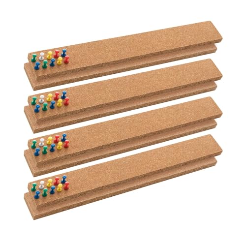 HBlife Cork Board Bulletin Board Bar Strip 8 Pack, 15x2 Inch - 1/2 Inch Thick, Frameless Cork Board Strips with 50 Multi-Color Push Pins, Strong Self Adhesive Backing - size: 15" x 2"- 8pcs style A
