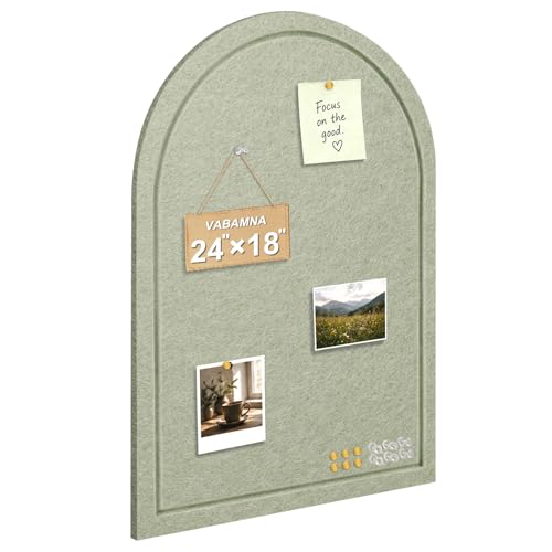 Arched Felt Bulletin Board, Sized 24" x 18" Cork Board Alternative Grooved Edge Foldable for Office & Wall, Customizable Adhesive Tiles with Pins Hooks for Photo Display School Home Office, Sage Green - color: Sage Green, size: 24" x 18"