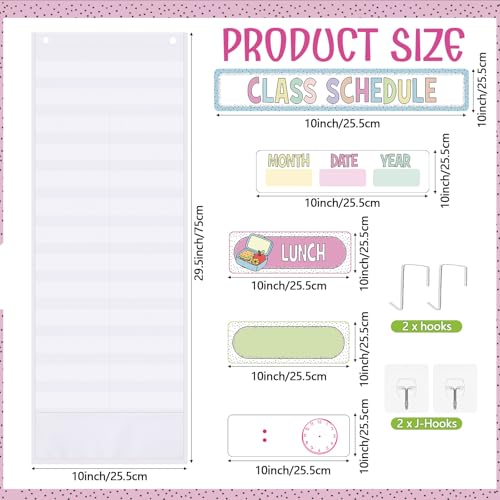 Funrous Daily Schedule Pocket Chart with 82 Cards, Linen Wall Hanging Organizer for Welcome Back to School Classroom Decorations Homeschool Visual Planner Routine Calendar(Spotty Boho) - style: Spotty Boho