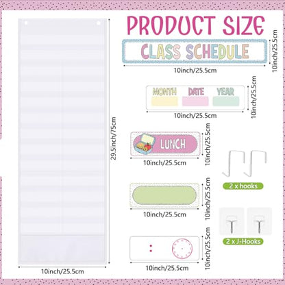 Funrous Daily Schedule Pocket Chart with 82 Cards, Linen Wall Hanging Organizer for Welcome Back to School Classroom Decorations Homeschool Visual Planner Routine Calendar(Spotty Boho) - style: Spotty Boho