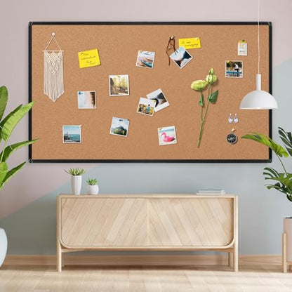 Extra Large Cork Bulletin Board 96" X 48", Black Aluminum Framed 8'x4' Corkboard for Wall, Wall Mounted Notice Pin Board with 18 Push Pins for School, Home & Office - size: 96" x 48"