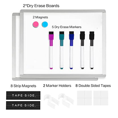 VUSIGN Small Dry Erase Whiteboard, 11 x 14 Inches White Board for Students, Fridge, Locker, Mini Dry Erase Board, Aluminum Frame, 2 Pack - color: B-sliver 2 Pack