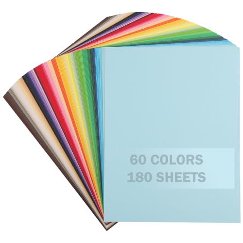 180 Sheets Colored Cardstock - 60 Mixed Colors Card Stock Paper 8.5"x11" Thick 180gsm/65lb Printer Paper for Card Making, DIY Crafts, Scrapbooking, Party UAP28MX060 - color: 60 Mixed Colors [180 Sheets]