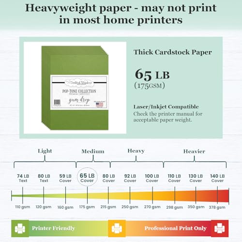 Cardstock Warehouse Pop-Tone Gumdrop Green Cardstock Paper – 50 Sheets, 8.5 x 11" - 65 lb / 175 GSM Premium Green Card Stock for Die-cutting, Crafts, Printing, Card Making and DIY Projects - color: Gumdrop Green