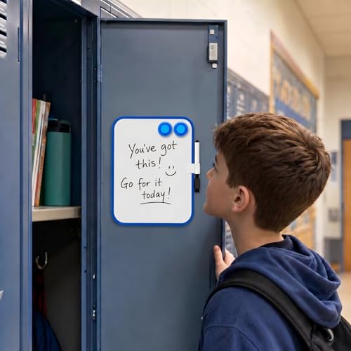 6“ X 8”Small Dry Erase Board with Erasable Markers and 2 Magnets (Blue) | ABS frame, magnetic board—smooth surface;easy to write on and erase—white board small for fridge, school lockers, and offices - color: Blue