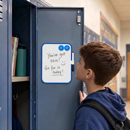 6“ X 8”Small Dry Erase Board with Erasable Markers and 2 Magnets (Blue) | ABS frame, magnetic board—smooth surface;easy to write on and erase—white board small for fridge, school lockers, and offices - color: Blue