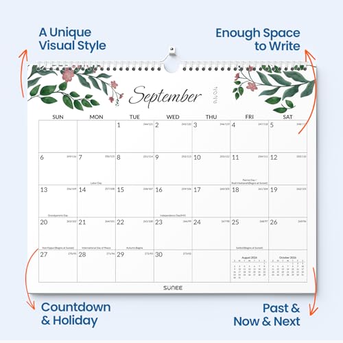 SUNEE Wall Calendar 2026-2027 18 Months Jul. 2026 - Dec. 2027, 14.5"x11.5" Big Grid Hanging Calendar with Note for Organizing & Planning, Monthly Calendar 2026-2027 with Last Month and Next Month, Greenery - color: Greenery