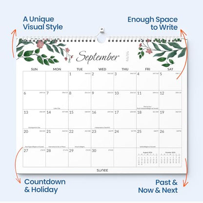SUNEE Wall Calendar 2026-2027 18 Months Jul. 2026 - Dec. 2027, 14.5"x11.5" Big Grid Hanging Calendar with Note for Organizing & Planning, Monthly Calendar 2026-2027 with Last Month and Next Month, Greenery - color: Greenery
